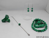 Parure boucles d'oreilles pendantes et bracelets en perles 8mm de malachite naturelle