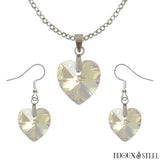 Parure boucles d'oreilles pendantes et collier à pendentif cœurs blanc cristal en verre