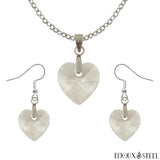 Parure boucles d'oreilles pendantes et collier à pendentif cœurs blancs en verre