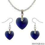 Parure boucles d'oreilles pendantes et collier à pendentif cœurs bleus en verre