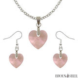 Parure boucles d'oreilles pendantes et collier à pendentif cœurs roses en verre
