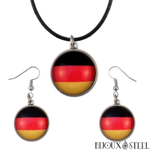 Parure boucles d'oreilles pendantes et collier drapeau de l'Allemagne
