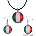 Parure collier à pendentif et boucles d'oreilles pendantes à drapeau de l'Italie