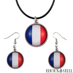Parure boucles d'oreilles pendantes et collier à pendentif drapeau de la France