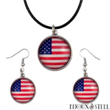 Parure boucles d'oreilles pendantes et collier à pendentif drapeau américain