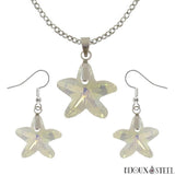 Parure boucles d'oreilles pendantes et colliers à pendentifs étoiles de mer blanc cristal en verre