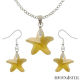 Parure boucles d'oreilles pendantes et colliers à pendentifs étoiles de mer ambre en verre