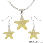 Parure boucles d'oreilles pendantes et colliers à pendentifs étoiles de mer citrine claire en verre