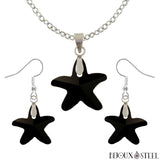 Parure boucles d'oreilles pendantes et colliers à pendentifs étoiles de mer noires en verre
