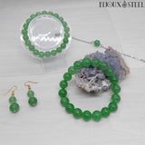Parure bracelet 10mm et bijoux en perles d'aventurine verte en pierre naturelle et acier inoxydable