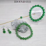 Parure bracelet 8mm et bijoux en perles d'aventurine verte