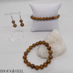Bracelet en perles 10mm et parure bracelet et boucles d'oreilles en jaspe éléphant pierre naturelle