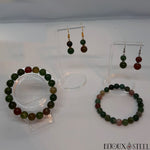 Parure boucles d'oreilles pendantes et bracelets en perles d'agate indienne