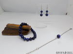 Parure boucles d'oreilles pendantes et bracelets en perles d'oeil de tigre bleu 8mm