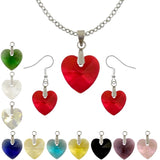 Parures boucles d'oreilles pendantes et colliers à pendentifs cœurs en verre onze coloris
