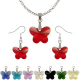 Parures boucles d'oreilles pendantes et colliers à pendentifs papillons en verre huit couleurs