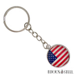 Porte-clés à chaîne argentée drapeau des Etats-Unis