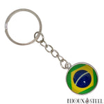 Porte-clés à chaîne argentée drapeau du Brésil