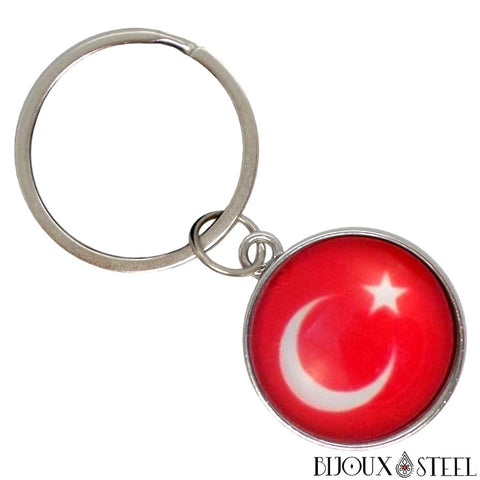 Porte-clés argenté à drapeau de la Turquie