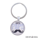 Porte-clés cadeau à message Super papa à moustache noire