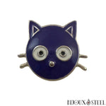 Bouton pression à tête de chat bleue foncée pour bijoux interchangeables