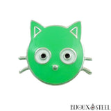 Bouton pression à tête de chat verte pour bijoux interchangeables